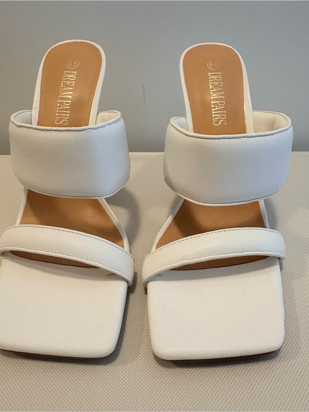 Dream Pairs White Double-Strap Square Toe Slide Heels